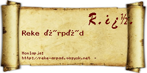 Reke Árpád névjegykártya